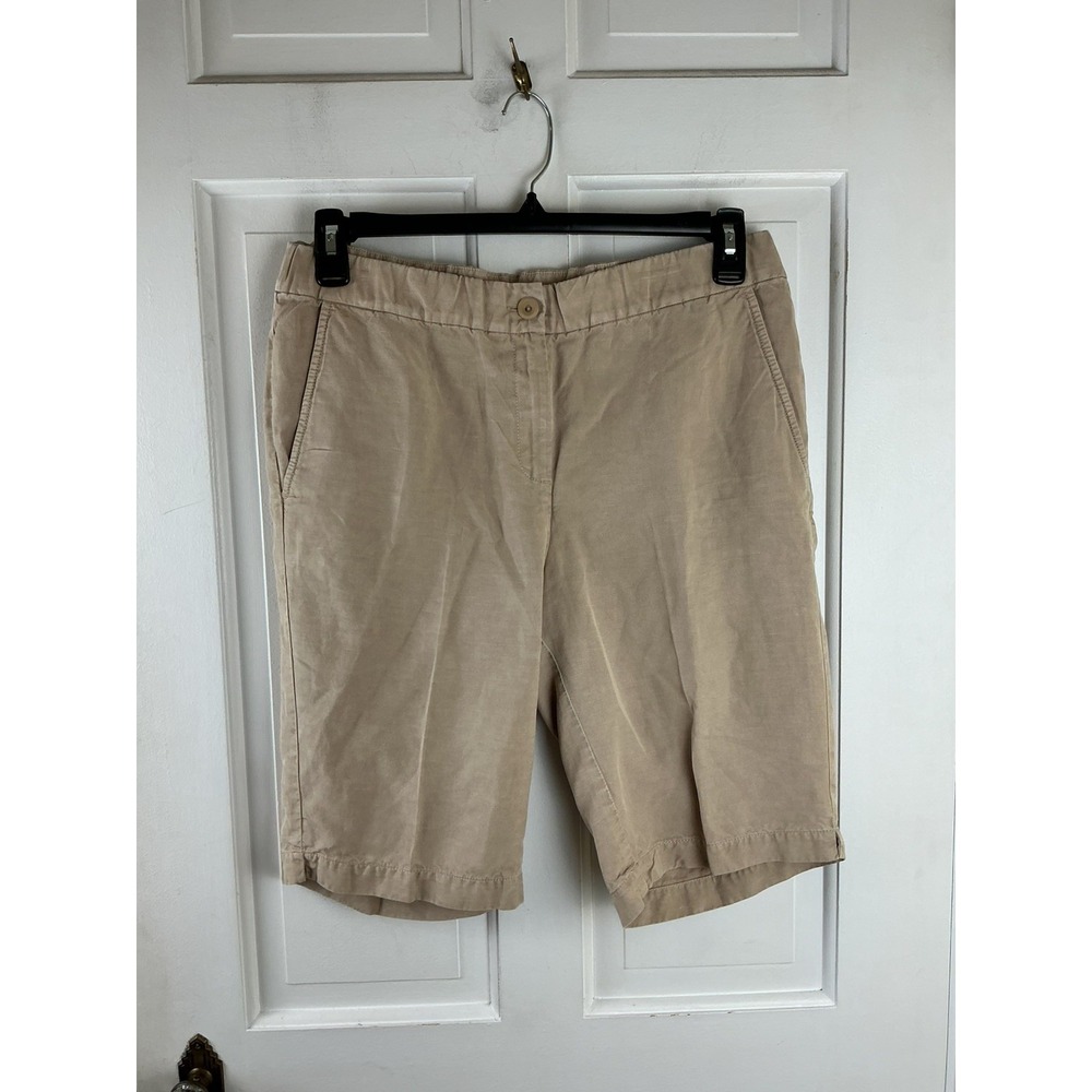 Eileen Fisher Womens 10 Linen Blend Bermuda Shorts Taupe Stretch Walking